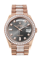 Rolex Day-Date 36 Slate Dial Diamond Bezel 18K Everose Gold President Watch 128345Rbr
